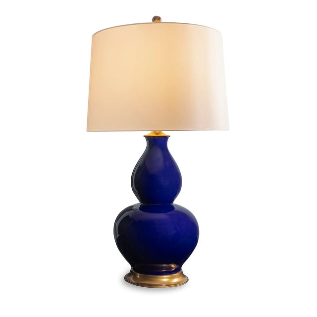 English Rockford Navy Double Gourd Lamp For Sale - Image 3 of 3