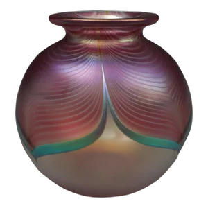 Stuart Abelman 1984 Signed Iridescent Pulled Feather Studio Art Glass Vase