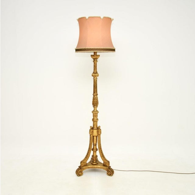 An absolutely stunning antique Victorian gilt wood floor lamp. This was made in England, it dates from around the...