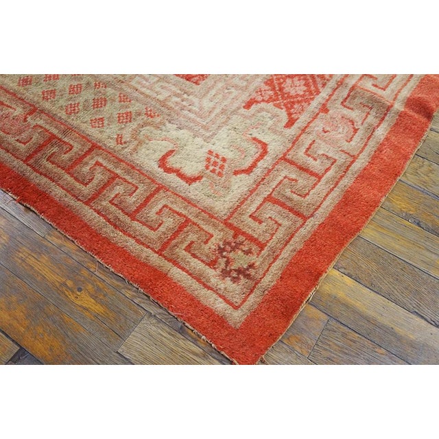 Textile 1900s Orange Birds Medallion Antique Chinese Bao Tou Rug 4'4" X 7'2" Knotted Wool Carpet For Sale - Image 7 of 9