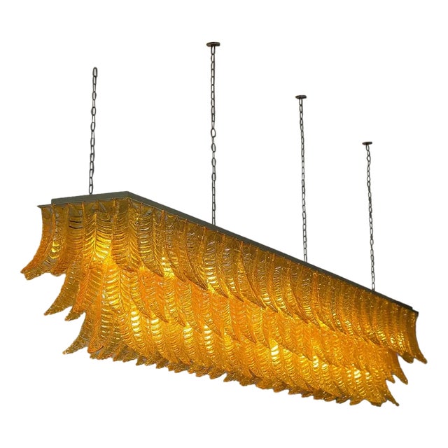 Monumental Rectangular Amber Felci Murano Glass Chandelier by Simoeng For Sale