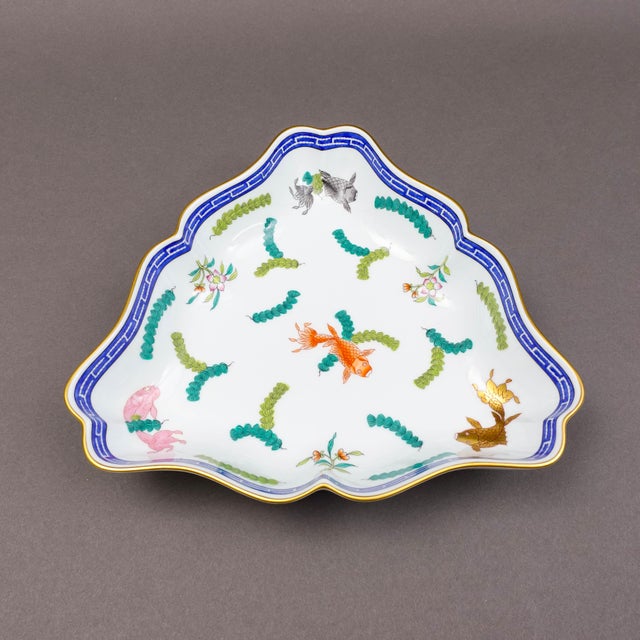 Herend Hungary Poisson 24K Gold Gilt Porcelain Triangle Dish 2191/PO. Measures approximately 10 1/8" long, 9 1/2" wide, 1...