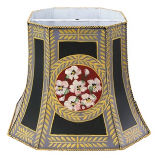 Vintage Hand-Painted Toleware Panel Lamp Shade With Floral Medallion For Sale