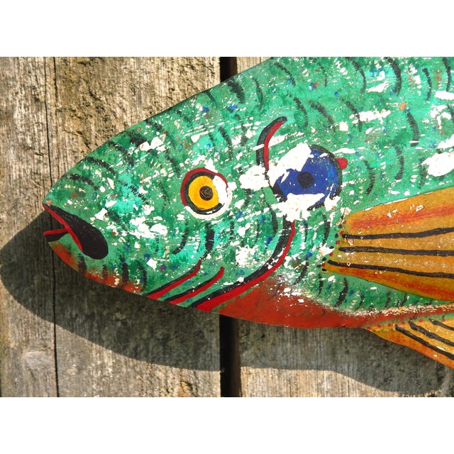 Nautical 1950's 41" Hand Forged & Painted Upper Michigan Bait Store Fish Sign For Sale - Image 3 of 10