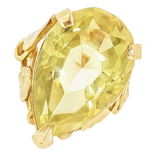 Late 20th-Century 14k Yellow Gold Lemon Citrine Floral Design Ring, Size 6.5 For Sale