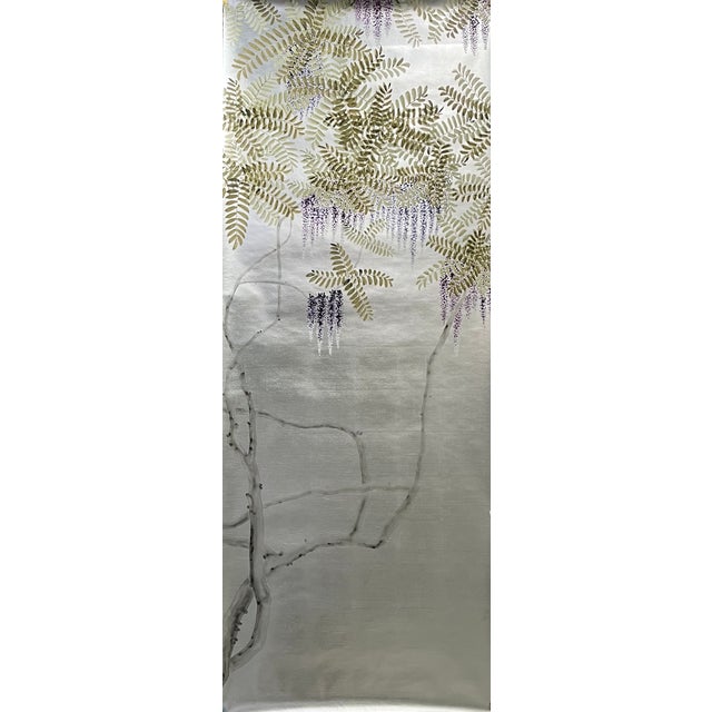 Not Yet Made - Made To Order Silver Leaf Chinoiserie Hand-Painted Wisteria Wall Panels (Set of 3) For Sale - Image 5 of 6