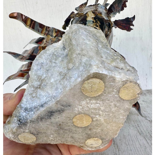 Vintage Modern Enamel on Copper Mounted on Quartz Base Tropical Lion Fish Sculpture For Sale - Image 10 of 11