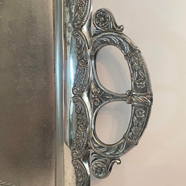 Antique Ornate Silver Plated Tray by Aurora S. P. Mfg. Co. 1869-1919 For Sale - Image 9 of 16