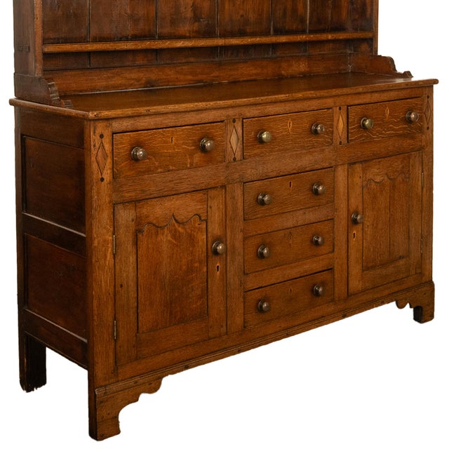 Brown Antique 18th Century Georgian Oak Inlaid Welsh Dresser Plate Rack Sideboard 1780 For Sale - Image 8 of 11