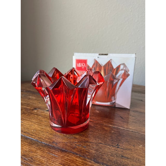 Vintage Mikasa Czech Republic Red Crystal Skyline Christmas Single Votive Holder Complete with box and votive candle. Like...