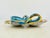 Vintage Italian Majolica Style Floral Double Leaf Serving Dish With Blue Bow and Gold Gilt For Sale - Image 4 of 12
