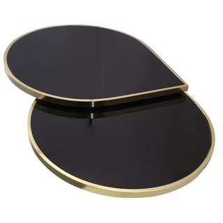 DIA Attri. Swivel Glass & Brass Coffee Table For Sale