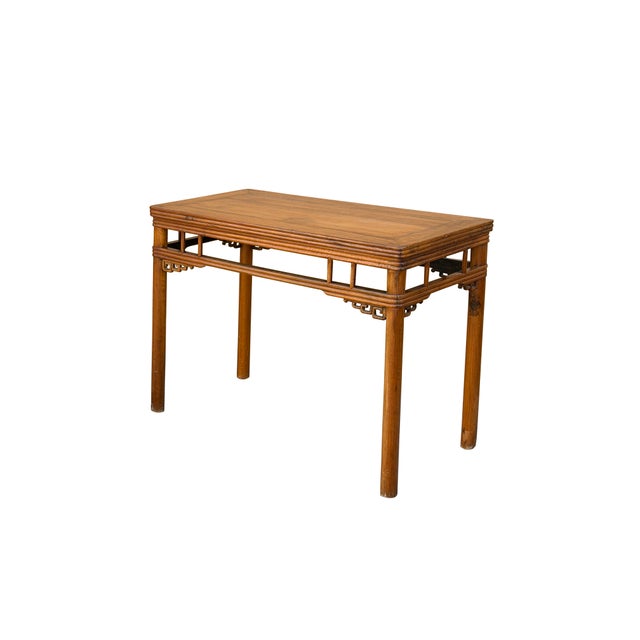 1960s Vintage Honey Wood Tone Ming Style Round Legs Console Altar Table For Sale - Image 5 of 10