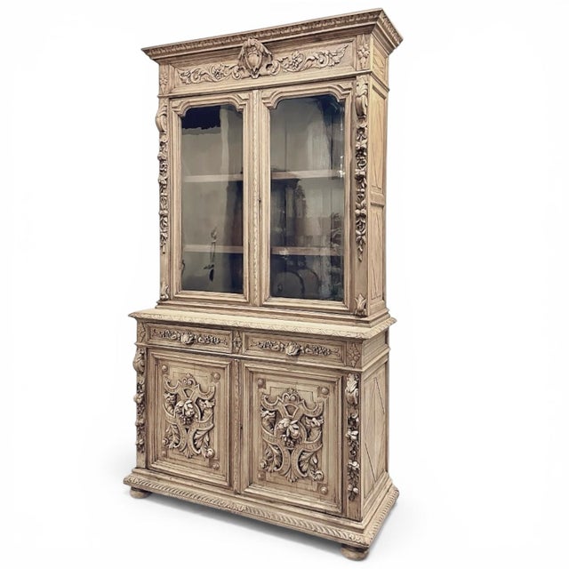 Mid 19th Century 19th Century French Renaissance Revival Carved Oak Bookcase ~ Cabinet in Stripped Oak For Sale - Image 5 of 16