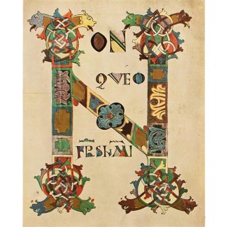 1949 Letter N From "The Lectionary of Montmajour", First Edition Gold Ink Lithograph For Sale