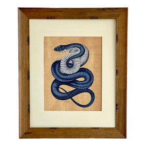 Original Hand-Painted Snake Painting in a Pine Wood Frame