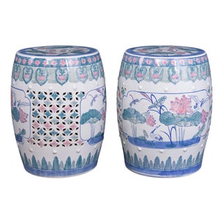 Porcelain Stool with Floral Decor For Sale