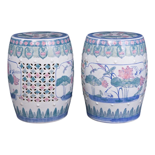 Porcelain Stool with Floral Decor For Sale