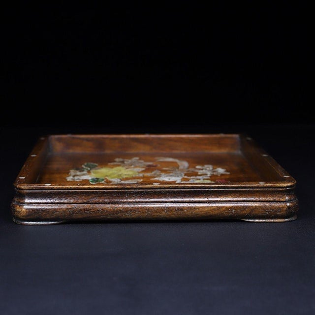 Square Wooden Tray With Mother-of-Pearl Bird and Rose Inlay For Sale - Image 4 of 10