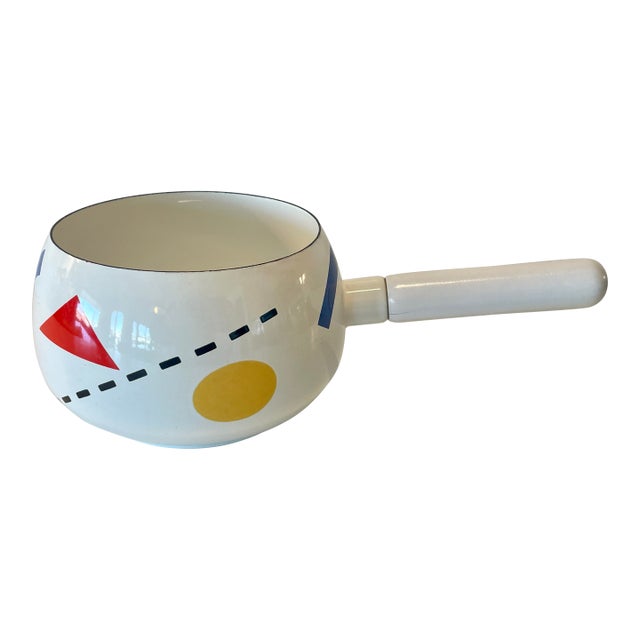 1980's Memphis Style Sam Leibowitz Copco Enamel Geometric Design Saucepan For Sale