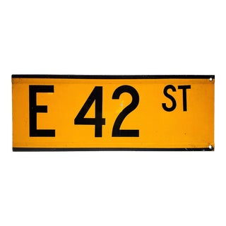 1960s New York City Yellow Reflective Street Sign, "E 42 St" East 42nd Street For Sale