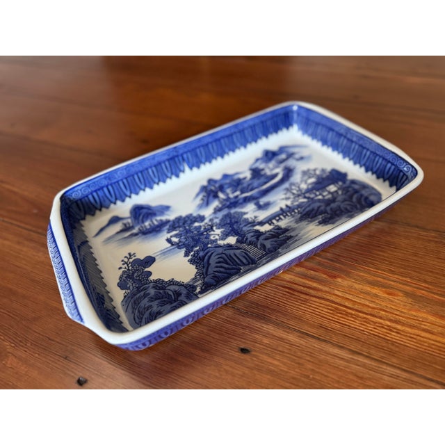 Vintage Blue and White Chinoiserie Rectangular Baking Dish For Sale - Image 6 of 7