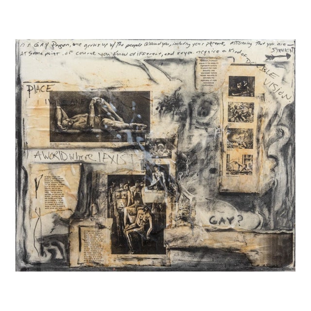Modern Abstract Figurative Collage Canvas Untitled a World Where I Exist Signed For Sale