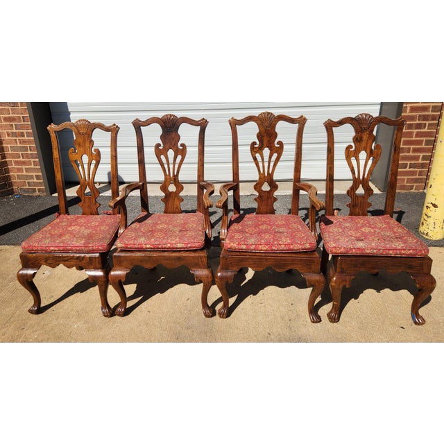 Henredon Late 20th Century 4 Henredon Carved Oak and Cane Dining Chairs For Sale - Image 4 of 9