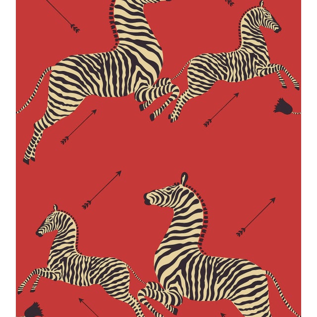 Sample - The House of Scalamandré Zebras Removable Wallcovering, Masai Red For Sale