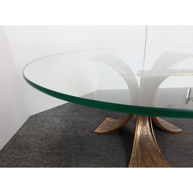 Vintage Brutalist Coffee Table in Bronze and Glass, 1970s, in Very Good conditions. Designed 1970 to 1979