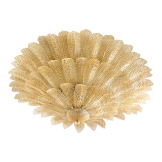 Imperial Luxury Venetian Amber ” Leaves Graniglia” Murano Glass Flush Mount For Sale