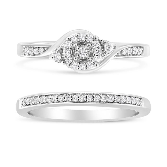 925 Sterling Silver 1/4 Cttw Diamond Halo and Swirl