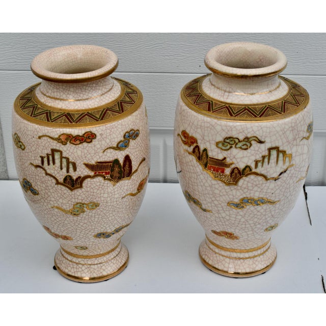 Antique Pair of Japanese Satsuma Moriage Ceramic Vase For Sale - Image 13 of 17