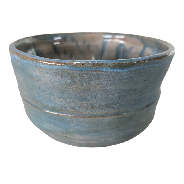 Late 20th Century Mid-Century Signed Studio Art Pottery Bowl With Blue Drip Glaze For Sale - Image 5 of 7