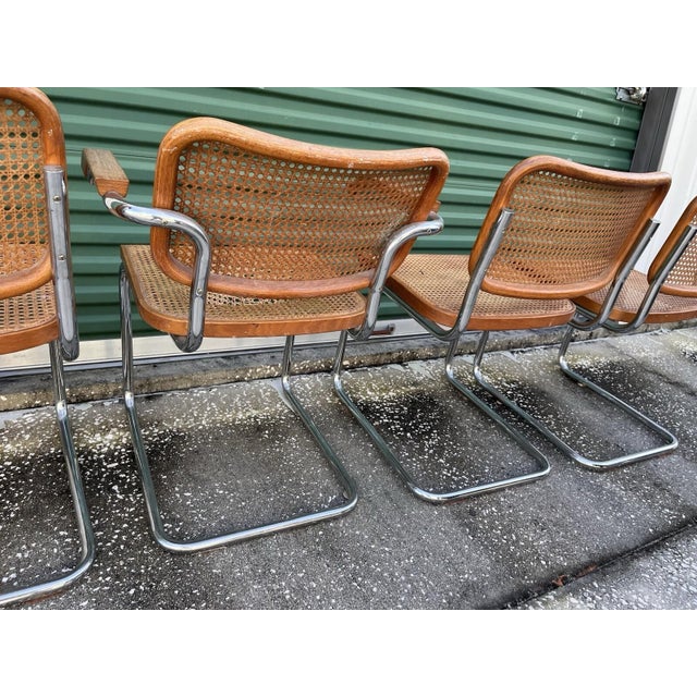 Wood Klaus Nienkamper Knoll International Vintage Cantilever Chairs, Chrome Tube Cane For Sale - Image 7 of 12