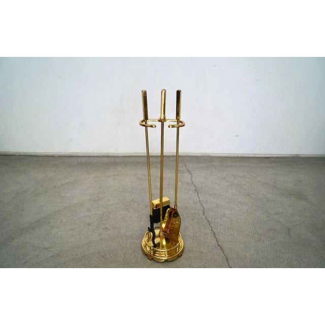 Mid-Century Modern 1960’s Solid Brass Chimney Fireplace Tools For Sale - Image 3 of 12