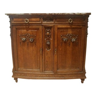 Antique French Marble Top Oak Cabinet For Sale