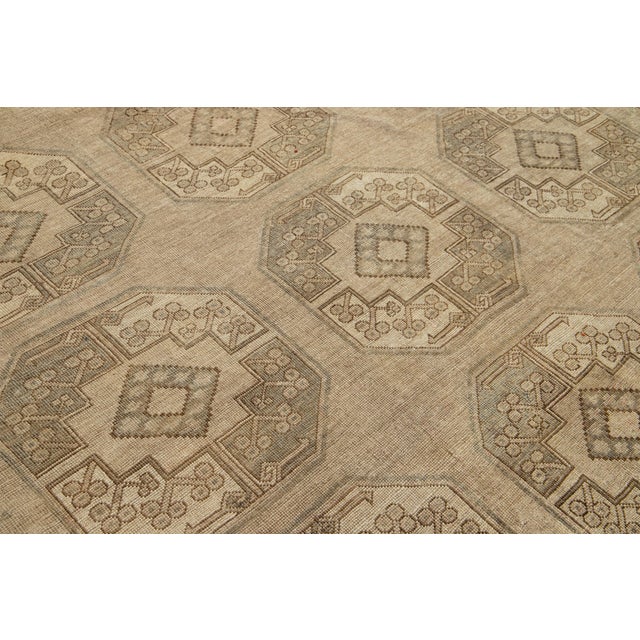 Beige Room Size Antique Turkmen Persian Wool in Beige Rug With Geometric Design For Sale - Image 8 of 10