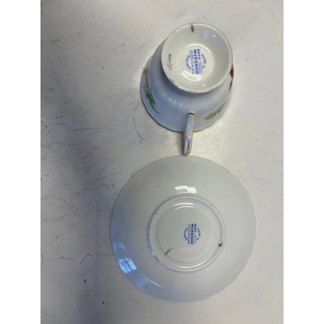 White Vintage Windsor Bone China Pinecone Teacup & Saucer | Made in England | Woodland Tea Cup | Mid Century English China For Sale - Image 8 of 10