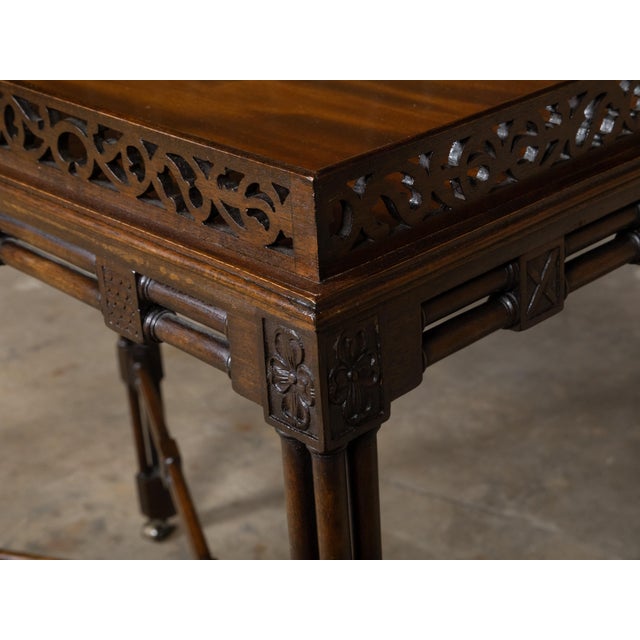 English English 19th Century Mahogany Faux Bamboo Side Table with Carved Tray Top For Sale - Image 3 of 12