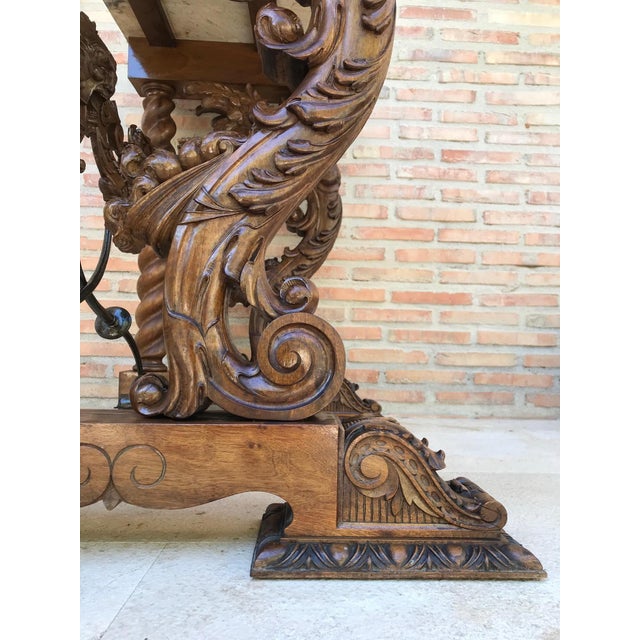 19th Century Console Carved Table Renaissance with Beige Marble Top For Sale - Image 14 of 18