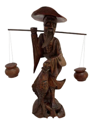 Vintage Mid 20th Century Man With Fish Carving