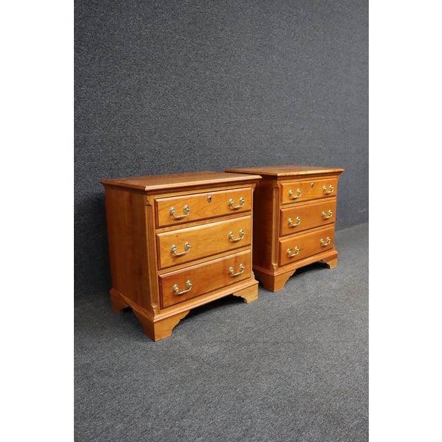 Traditional Pair of Harden Cherry Three Drawer Nightstands For Sale - Image 3 of 16