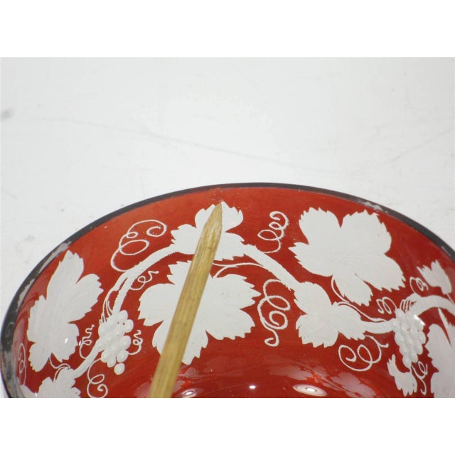 Antique Bowls Ruby Bohemian Glass Red Flashed Engraved Copper Wheel Grape Leaf - Set of 4 For Sale - Image 11 of 12