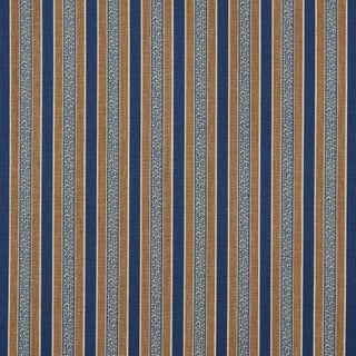 Schumacher Auguste Stripe Fabric In Marine & Cognac For Sale