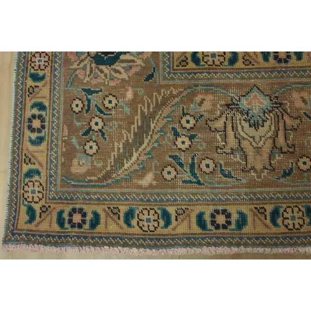 Tabriz Rug 9’10” X 12’5” Pink Wool Vintage Distressed Hand-Knotted Carpet For Sale - Image 12 of 15