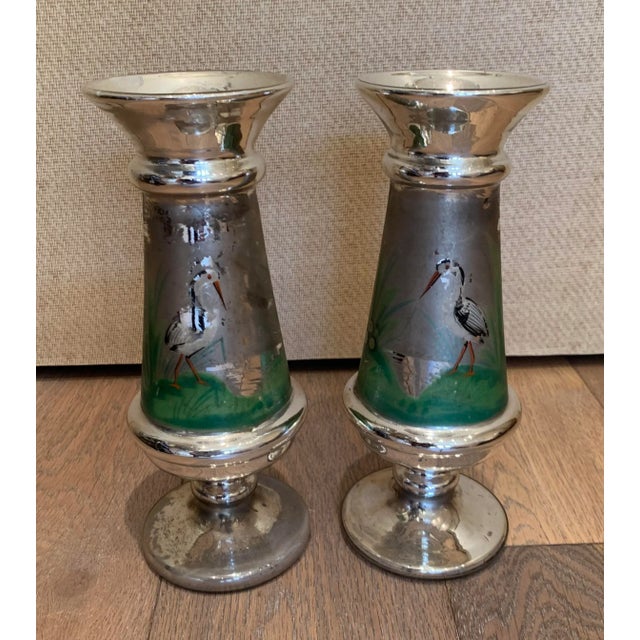 Glass Early 20th Century Mercury Glass Urns - Set of 2 For Sale - Image 7 of 10