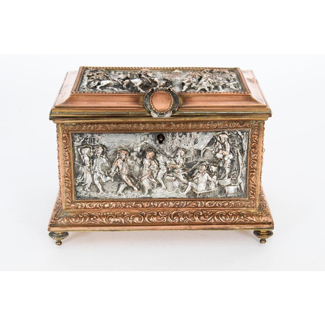 This is a beautiful Antique silvered and gilt on copper French jewellery casket, signed AB Paris and circa 1880 in date....