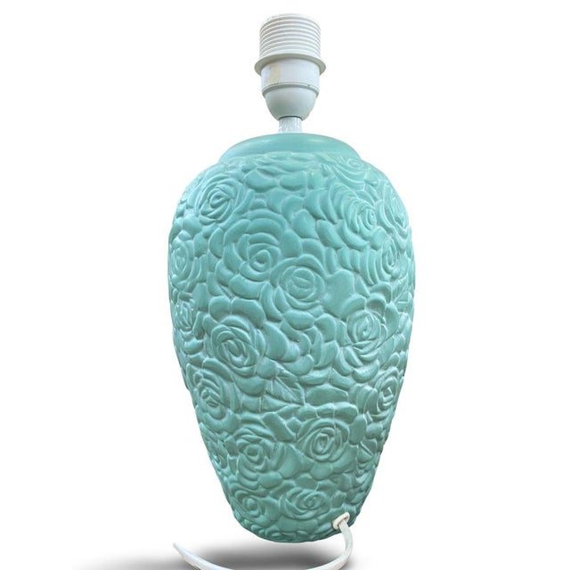 Mid-Century Modern Floral Blue-Green Ceramic Lamp Base, Italy, 1960s For Sale - Image 3 of 8