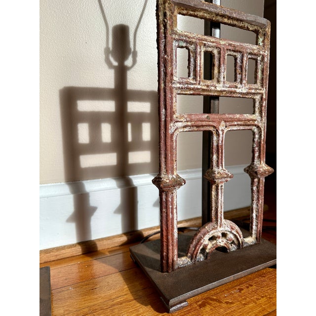 French Cast-Iron Architectural Antique Table Lamps, Pair For Sale - Image 9 of 16